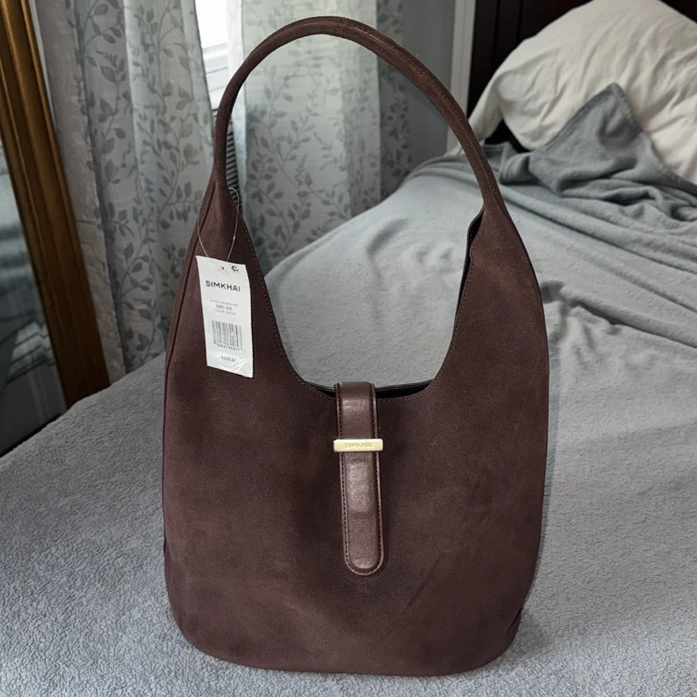 SIMKHAI Khai Suede Hobo Shoulder Bag in Cacao - Picture 6 of 17